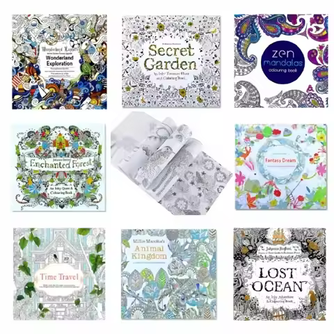 Secret Garden 8 PCS Colouring Book for Children and Adults, Kill Time Underlined Painting Art