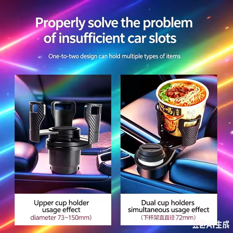 Foldable Rotatable Car Cup Holder, 360° Swivel Multifunctional Auto Drink Stand