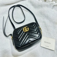 Gucci古馳黑牛皮金釦雙G馬夢迷你相機包（經典款❤️）