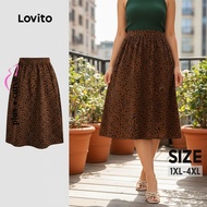 Lovito Women's Plus Size Curve Elegant Leopard Print Ruffle Hem Skirt LBL22335