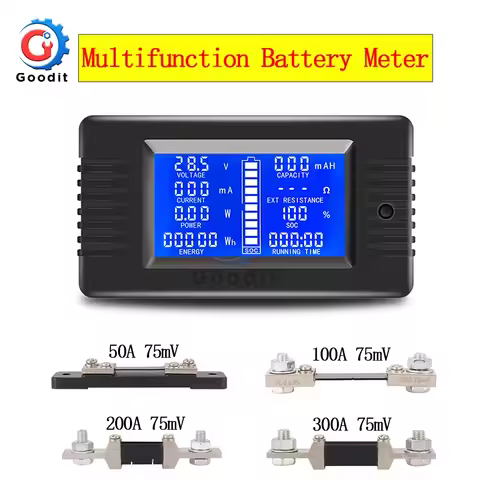 PZEM-015 0-200v 0-300A Digital Ammeter Voltmeter Energy Meter Car Battery Capacity Tester with 50A 1