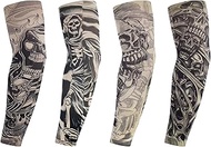 Set of 4 Tattoo Sleeves Set Fake Sun Cream Arm Warmers, Tattoo Sleeves Tattoo Arm Stocking for Men W