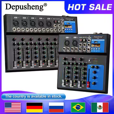 4/7Channel Depusheng Sound Mixer Professional Portable Digital DJ Console with USB For Studio Record
