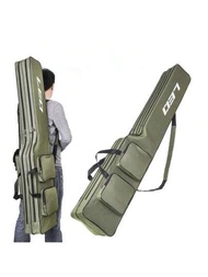 綠色可摺疊雙層刀型釣具袋,可以容納大量釣具,適用於1.3m釣竿
