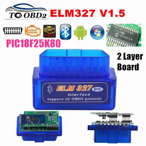Double Board Firmware V1.5 PIC18F25K80 ELM327 BT V1.5 OBD2 Car Diagnostic Tool ELM 327 V1.5 Work On 