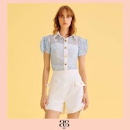 [asv ss25] Belinda Short Sleeve Shirt เสื้อผู้หญิง แขนสั้น ดีเทลผูกปมที่แขนเสื้อ แต่งปิเกต์ แต่งกระด