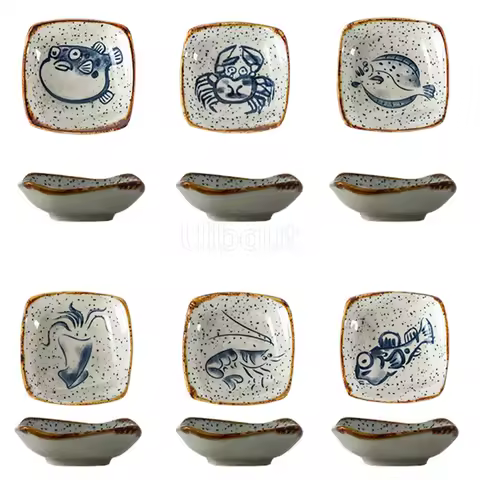 Vintage Ceramic Small Plate Japanese Creative Cartoon Seafood Sauce Dish Seasoning Plate Home Kitche