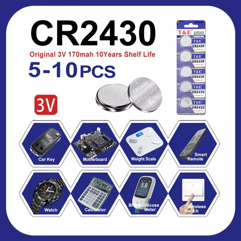 5-10PCS CR2430 3V Lithium Battery CR 2430 DL2430 BR2430 170mAh Button Coin Battery for Key Fob Watch
