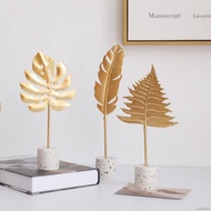 Golden Monstera Leaf Model Iron TV Cabinet Decor Feather Leaf With Marble Base Console Desktop Decoration