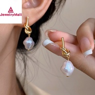 saudi gold 18k pawnable legit pure gold geometric knotted south sea pearl white earrings for women gift