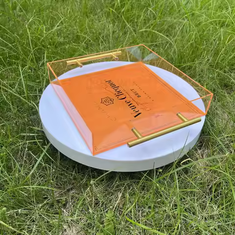 Orange Veuve Pink acrylic Square serving tray 25x25cm