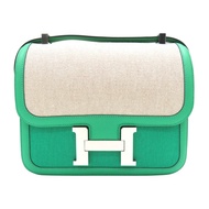 薄荷綠色 Swift牛皮 帆布 Constance 康康包 肩背包 Z刻 銀釦【HERMES 愛馬仕】
