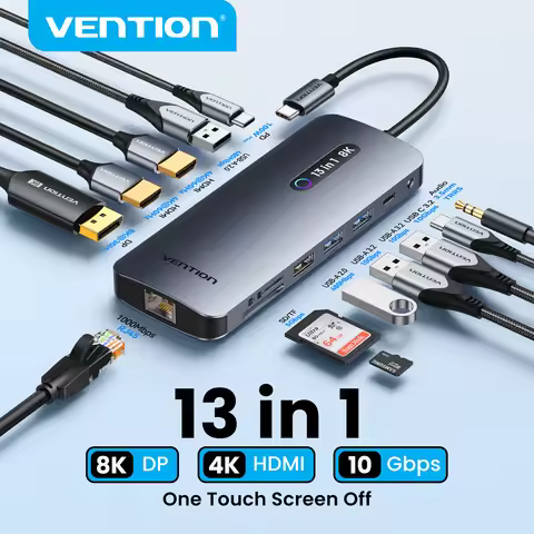 Vention 13 in 1 USB C HUB DP 8K@30Hz 2HDMI 4K@60Hz Touch Control USB 3.2 1000Mbps Ethernet Adapter D