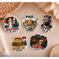 Combo of 5 UV Waterproof Vietnamese Stickers | Vietnam Souvenir Travel Souvenirs Pho Bread Hoi An