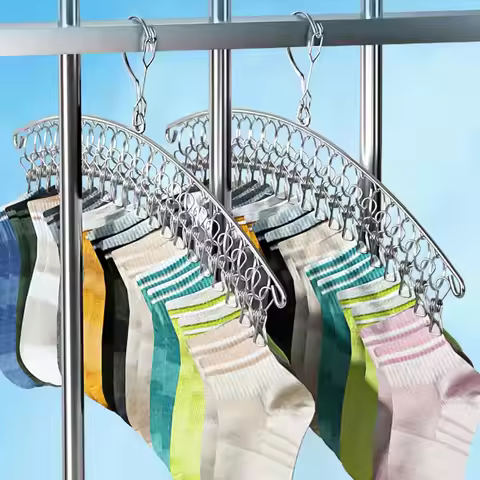 1Pcs Stainless Steel Balcony Clothes Hanger Windproof Drying Rack Sock Laundry Airer Hanger Space Sa