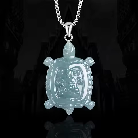 Burmese Emerald Jade Blue Water Dragon Po Willow Wealth Turtle Buddha Plaque Pendant Amulets Natural