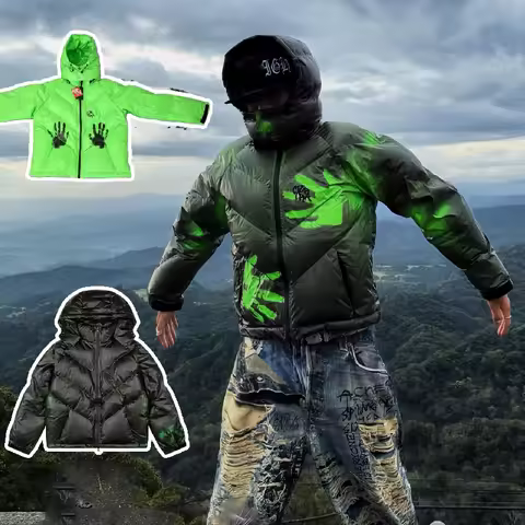 Temperature Sensitive Color Changing Down Cotton Jacket Winter Men Y2K Streetwear Hooded Puffer Coat