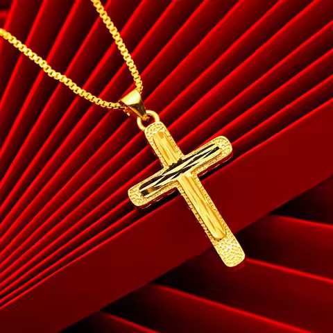 9999 24K genuine gold classic men's and women's dominant cross necklace men's and women's chain cros