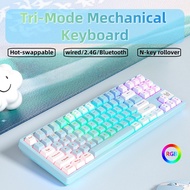 Wireless Bluetooth mechanical keyboard gaming type-c rechargeable long life Replaceable keycaps RGB 