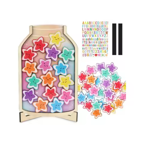 Stars Reward Jar for Kids, Star Jar with Stickers Star Jar Reward System ， Behavior Management Tools