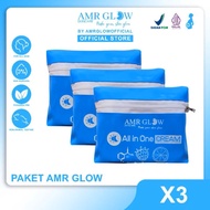 AMR GLOW - 3 PAKET - Paket AMR Glow Skincare All Skin x3 Paket 3in1 Dengan 1pot Cream Extra isi Nett