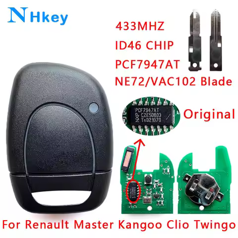 NH key ID46 Chip PCF7947AT 433MHz NE72/VAC102 Blade 1 Button Slide cover Car Remote Key For Renault 