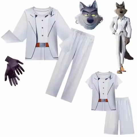 The Bad Guys Mr. Wolf Cosplay Costume Halloween Party Uniforms for Long Sleeve T-shirt+Pants+mask+gl