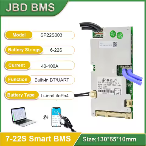 JBD Smart BMS 6S 8S 10S 12S 14S 15S 16S 18S 20S 21S 22S Li-ion BMS Lifepo4 100A 80A 50A 40A 24V 36V