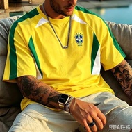 Brazil No.10 Retro Football Suit Men's and Women's 3D Printed T-shirt Breathable Casual Street Wear 
