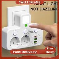 Wall Outlet Extender with Night Light Power Plug Adapter Multi Plug Outlet for Home Travel Office