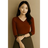 Knit Top Nerava Slimfit V-Neck Long Sleeve StylishWanita