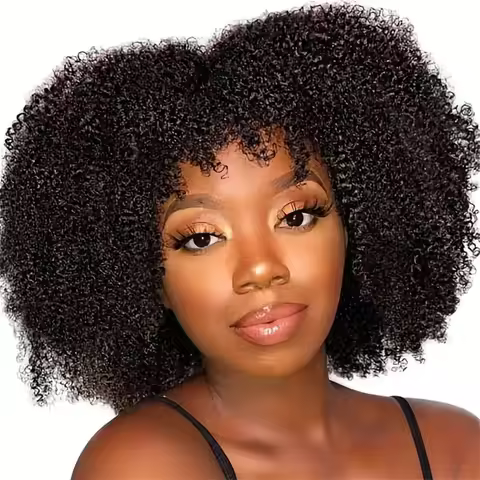 Afro Kinky Curly Human Hair Wigs With Bangs For Black Women 100% Human Hair Wig Cheap Malaysian Mach