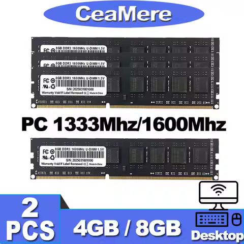 CeaMere DDR3 2PCS Desktop Universal Memory, D3 4G/8G 1333MHz/1600MHz Memory, PC 1.35V/1.5V U-DIMN 24