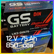 แบต GS  ( DIN 75 )  LN3-MF  12V 75 Ah (720 CCA )  ขั่วจม  สำหรับ ISUZU 1.9  , Revo 2.4 , Ford Ranger 2.2 ,  พร้อมใช งาน  ราคาดีที่สุด แบตใหม่จากโรงงาน**  ประกัน 1 ปี *