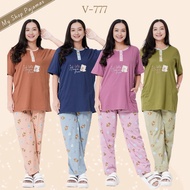 SHORT-SLEEVED PAJAMAS LONG PANTS FOREVER HOMEWEAR BABYDOLL SLEEPWEAR MAMA SIZE CP V-777