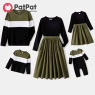 PatPat Family Matching Outfits Long-Sleeve Button Front Solid Spliced Dresses Colorblock Rib Knit To