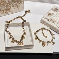 【Top Quality】2024 CD Lucky Charms Serier Clover Heart Pendant Necklace Bracelet For Women Korean Fas