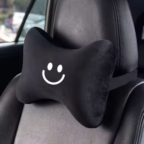 Black Bone-Shaped Car Neck Pillow with Cute Smiley Face, Car Headrest, Neck Support Pillow for Drivi