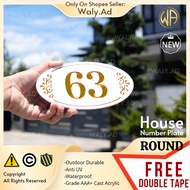 Round Modern House Number Plate Nombor Plat Rumah Bulat 门牌号码定制 椭圆形 No Plat Alamat Rumah Hotel Room N