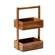 (PQMK) Solid Wood Storage Box Double-Layer Home Decor Rack Living Room Snack Box Kitchen Fruit Veget