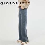 GIORDANO Women Jeans Bamboo Jacquard Washed Denim Jeans High Waist Five-Pocket Wide Leg Fashion Casual Denim Pants 18413009