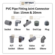 15mm 20mm PVC Pipe Fitting Joint Connector Valve PT Socket 45 Degree Elbow Tee End Cap Plug Penyambung Paip