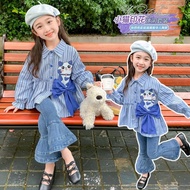 Girls' Academy Style Little Cat Shirt+Denim Pants Set