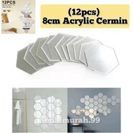 12pcs Hexagon Cermin 8cm/Mirror Removable Acrylic Wall Sticker/Cermin Dinding Decorations