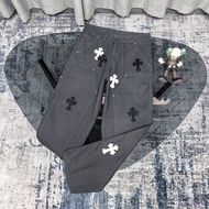 P Q7F Chrome Hearts European American High Street Cross Patch Leather Jeans Overalls Logging Pants M