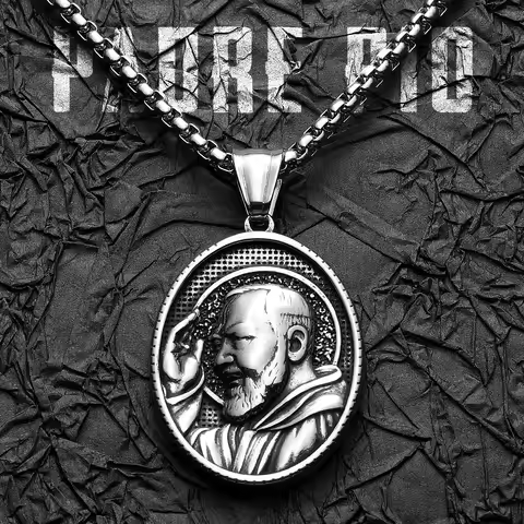 Catholic Padre Pio Powerful Amulet Stainless Steel Men Necklace Pendant Chain Vintage Cool For Women
