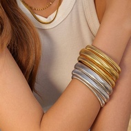 Pit's Waterproof Stainless Steel Cuff Bangle Bracelet For Women Texture Flex Snake Chain Wide Women Bangle Fashion Jewelry