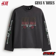H&M X GUNS N ROSES RELAXED FIT LONG SLEEVE VINTAGE LOOK PRINTED T-SHIRT COTTON BLACK
