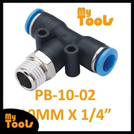 Mytools PB 10mm x 1/4" , 3/8" , 1/2" PB10 Male Threaded Tee Tubing Tube Adapter Joint Connector Pneu