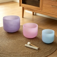 Hye-eun 3pcs Light Color Quartz Sound Bowls Set 432hz/440hz Crystal Singing Bowl Meditation Bowls wi